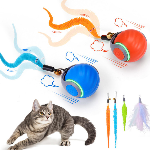 Baborui Interactive Cat Toy Ball - Automatic Interactive Cat Toys For Indoor Cats With 3 Tails 2 Speeds Rechargeable Cat Enrichment Toys For Small/Medium/Large Cats To Keep Them Busy(Blue)