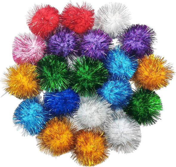 Ballhull 20 Pcs Assorted Color Flash Ball Cat'S Favorite Toy Ball Tinsel Pom Poms Flash.
