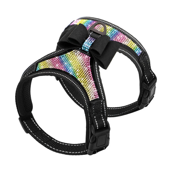 Beirui Rhinestone Dog Harness - Reflective Bling Nylon Dog Vest With Sparkly Bow Tie For Small Medium Large Dogs WalkingParty And WeddingBlackS:Chest 11-14"