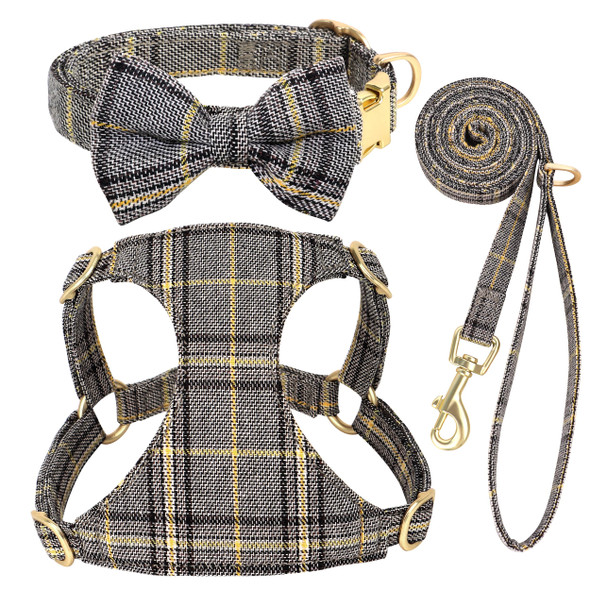 Beirui Cute Extra Small Dog Harness Collar And Leash Set With Bowtie Soft Adjustable Plaid Puppy Harness For Small Sized Dogs Cats Walks Parties And Photoshoots(GreenXxs:Chest 12-14")