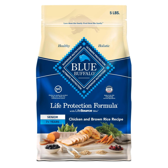 Blue Buffalo Life Protection Formula Senior Dry Dog Food Supports Joint Health And Mobility Made With Natural Ingredients Chicken & Brown Rice Recipe 15-Lb. Bag