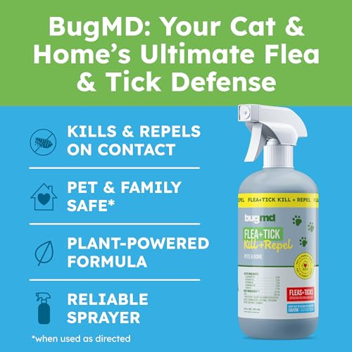 Bugmd Pet Safe Flea Spray For Cats & Home Natural Indoor Flea Killer & Tick Prevention Plant-Based Flea Treatment For Carpet Furniture & Cat Trees With Essential Oils