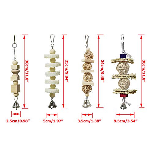 Bwogue 7 Pack Bird Parrot Toys - Natural Wood Chewing Climbing Hanging & Hammock Toys For Small Parakeets Cockatiels Conures Finches Budgie Parrots Love Birds