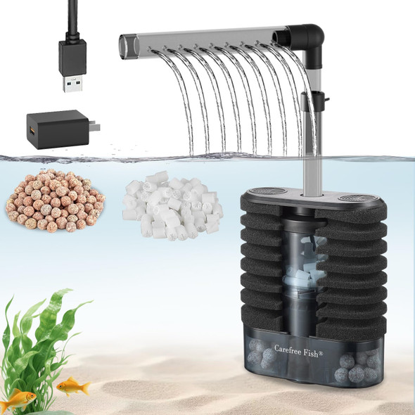Care Fish Aquarium Small Sponge Filter For 315Gal Fish Tank Quiet For Saltwater And Freshwater With Biochemical Filtration Balls And Biochemical Filtration Sponge