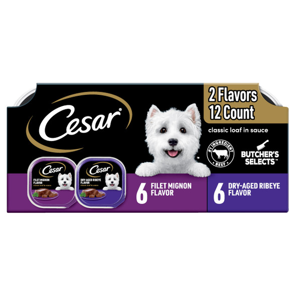 Cesar Wet Dog Food Classic Loaf In Sauce Grilled Chicken Filet Mignon Porterhouse Steak Beef Chicken & Liver And Turkey Variety Pack 3.5 Oz. Easy Peel Trays (36 Count Pack Of 1)