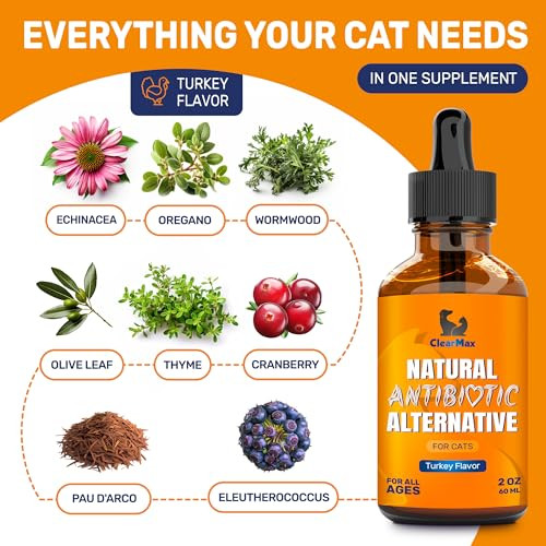 Clear Max Antibiotics For Cats In Drops At Respiratory Infection Treatment: Cold Cough And Allergies Cat Uti Treatment With Turkey Flavor May Support Hips & Joints Proper For All Ages & Breeds 2 Oz