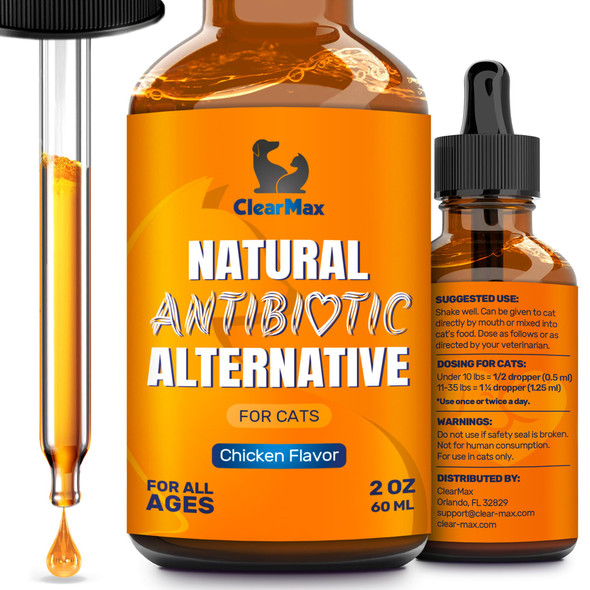 Clear Max Cat Antibiotic To Help With Cough & Allergies Antibiotics For Cats To Aid With Utis And Digestive Moments Hips & Joints Support Attractive Chicken Taste 2 Oz Bottle