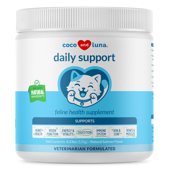 Coco And Luna Daily Support Multivitamin For Cats - 4Oz Powder - L-Lysine Taurine And Spirulina For Immune Support And Eye Health - Fish Oil & Vitamins For Skin And Heart Health. (For Cats)