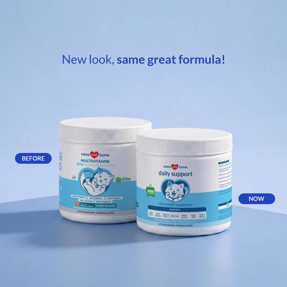 Coco And Luna Daily Support Multivitamin For Cats - 4Oz Powder - L-Lysine Taurine And Spirulina For Immune Support And Eye Health - Fish Oil & Vitamins For Skin And Heart Health. (For Cats)