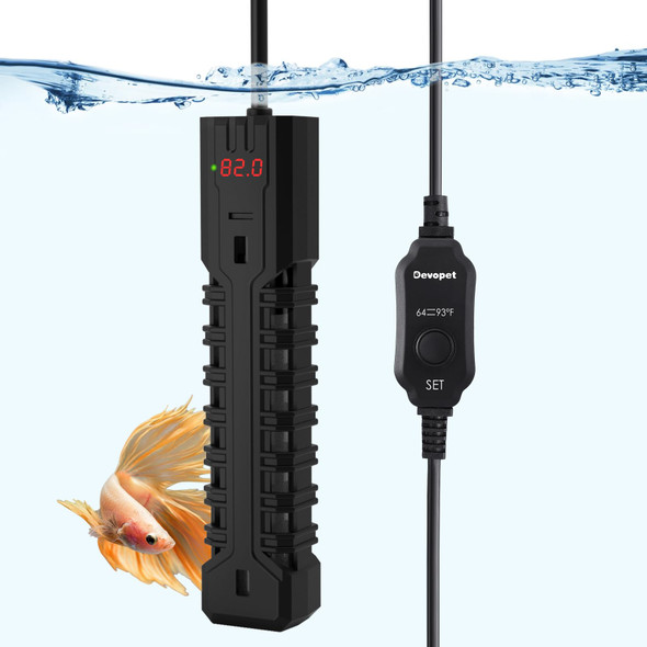 Devopet 50W Aquarium Heater Adjustable Small Fish Tank Heater With Digital Display Overheat Protection & Dry Run Protection For 5-10 Gallon Water