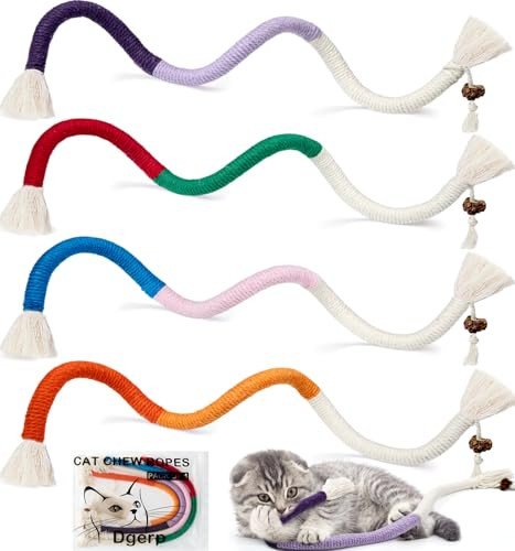Dgerp Cat Chew Ropes 4Pcs Cat Toys For Indoor Cats With Refillable Natural Catnip Safe Teeth Cleaning Chew Toys Interactive Kitten Nip Toys And All Breeds (19.5 Inches)