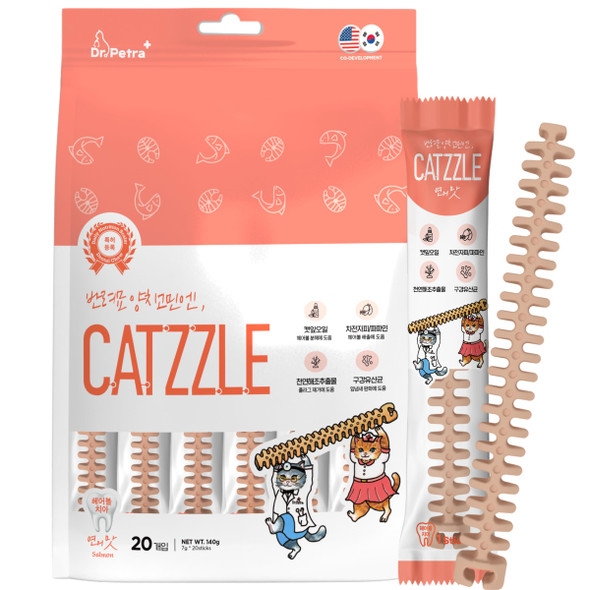 Dr.Petra Catzzle Cat Treats Dental Chews For Indoor Cats Cat Teeth Cleaning Dental Care Snacks - Hairball Control (Salmon Flavor) 5 Sticks (1.25 Oz.)