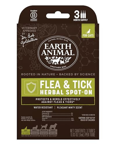 Earth Animal Apothecary Natural Flea & Tick - Herbal Spot-On For Cats - 3 Applications (3 Month Supply)