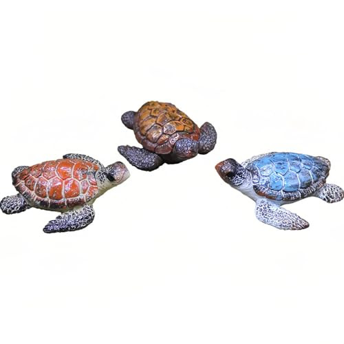 Ewmkeodca 3 Pack Aquarium DecorRealistic Resin Small Sea Turtle Fish Tank DecorationsReptile Tanks Ornaments Accessories For ShrimpHermit CrabPet AxolotlGoldfishWater TurtlesblueRed Andorange