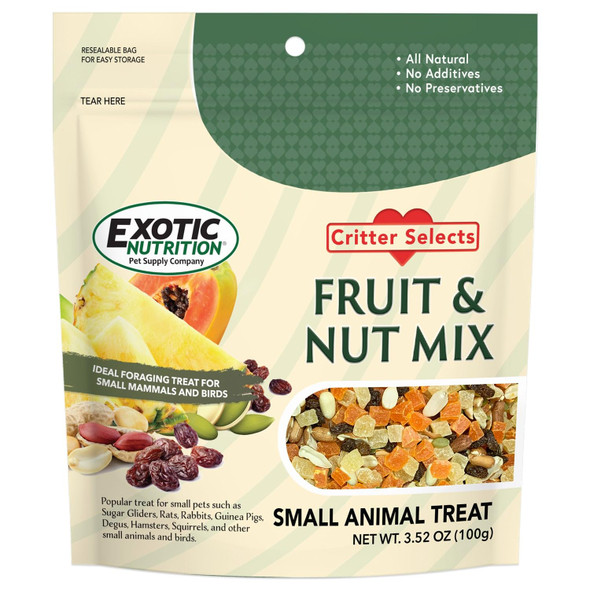 Exotic Nutrition Fruit & Nut Mix - Healthy & Unique Mixed Nuts & Dried Fruit Treat - Sugar Gliders Squirrels Marmosets Parrots Birds Rats Rabbits Guinea Pigs Hamsters Chinchillas & Other Small Pets (8 Oz)