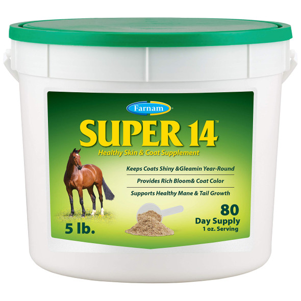 Farnam Super 14 Healthy Skin & Coat Supplement For Horses Keeps Coats Shiny & Gleaming Year-Round 5 Pound 80 Day Supply