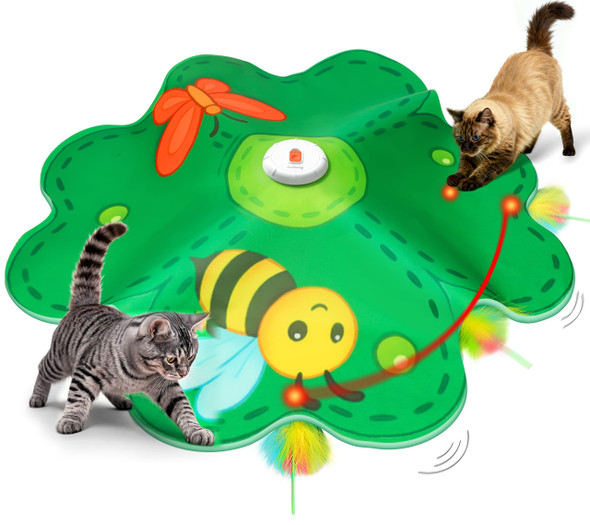 Feelneedy Rechargeable Cat Toys 2 In 1 Hide And Seek Game Interactive Cat Toy Movable Led Red Dot Moving Concealed Feathers Durable Exercise Toys For Indoor Cats Bored Adult Cats Wand Toy