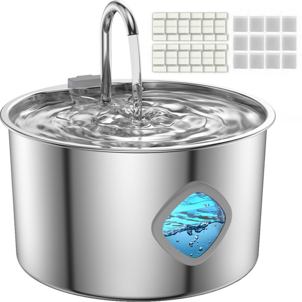 Foopomary Cat Water Fountain Stainless Steel [3.2L/108Oz] Large Capacity Automatic Water Dispenser For Cats Indoor With 3 Filters Kit Led Water Level Window Easy To Clean Ideal For Cats Dogs Multi-Pet Home