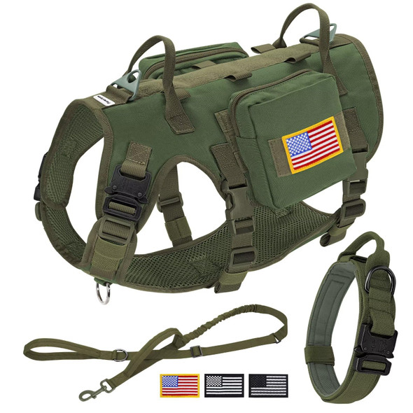 Forestpaw Tactical Dog Harness For Large DogsTactical Dog Collar With Bungee Leash SetNo Pull Military Dog Harness For Walking TrainingAdjustable For Medium Large DogsBlackChest 19.5-41.5"