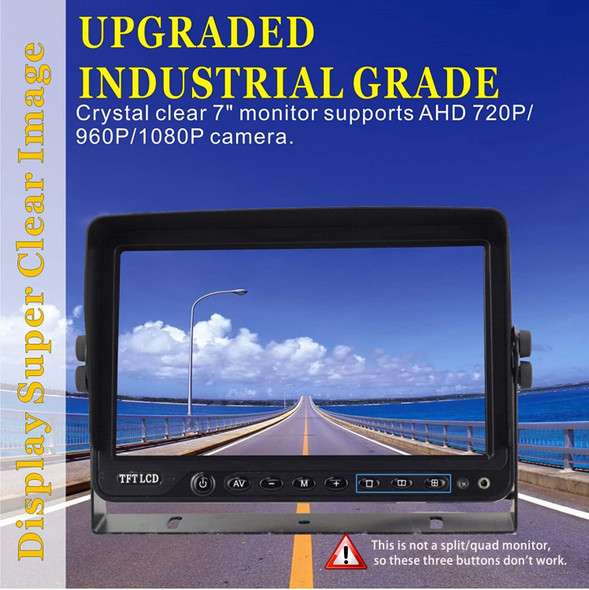 AHD 720P 7" Reverse Rear View Backup Camera System, Camera with Night Vision Waterproof IP69K Vibration-Proof 10G for Tractor/Truck/Bus/Motorhome/Excavator/Caravan/Skid Steer/Harvester