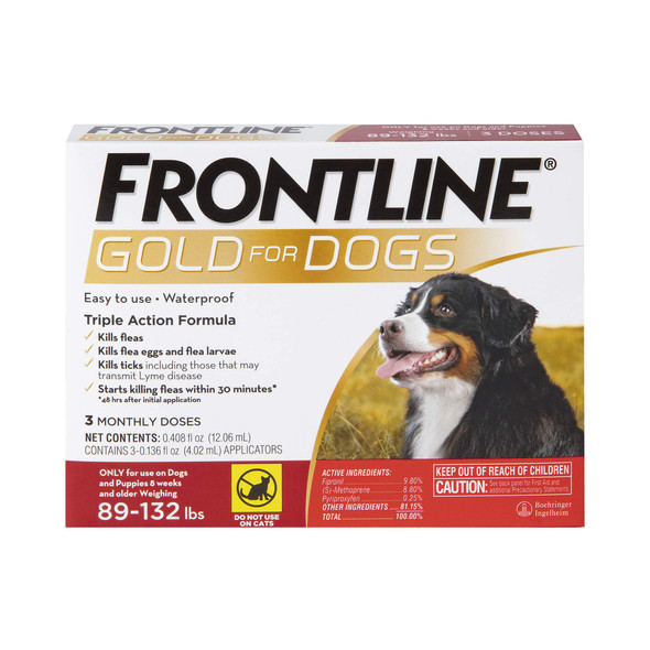 Frontline Gold Flea & Tick Treatment For X-Large Dogs Up To 89 To 132 Lbs. Pack Of 3