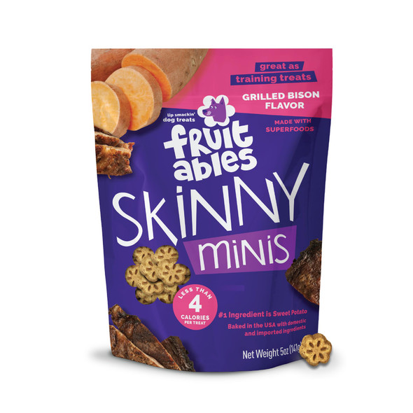 Fruitables Skinny Mini Dog Treats Healthy Sweet Potato Treat For Dogs Low Calorie & Delicious Puppy Training No Wheat Corn Or Soy Made In The Usa Bacon And Apple Flavor 12Oz