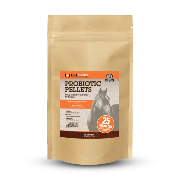 Fullbucket Equine Probiotic Pellets With Saccharomyces Boulardii For Horses Under Stress Or For Horses With Digestive Issues - 25 Billion Cfus - 30 Servings