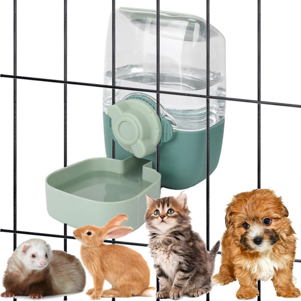 Gonpabuly Rabbit Water Food Dispenser Set 40Oz Cage Hanging Automatic Feeder Water Bowl Ferret Bunny Guinea Pig Water Bowl Suitable For Small AnimalCage Grid Spacing Over 1.2'' (Green Set)