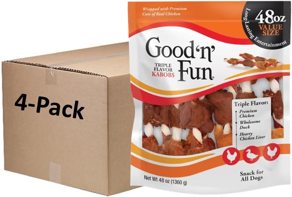 Good 'N' Fun Good n Fun Triple Flavor Kabobs Chews For All Dogs 24 Ounces Treat Your Dog To Long-Lasting Chews Made From Beef Hide Real Chicken Pork Hide Duck And Chicken Liver