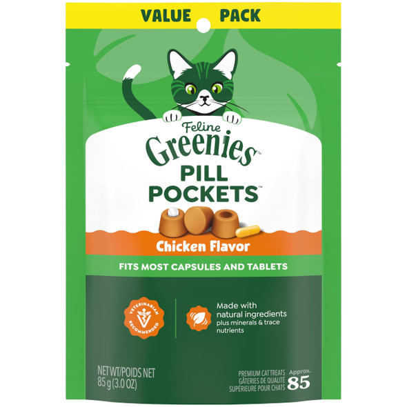 Greenies Feline Pill Pockets For Cats Natural Soft Cat Treats Salmon Flavor 1.6 Oz. Pouch (45 Treats)