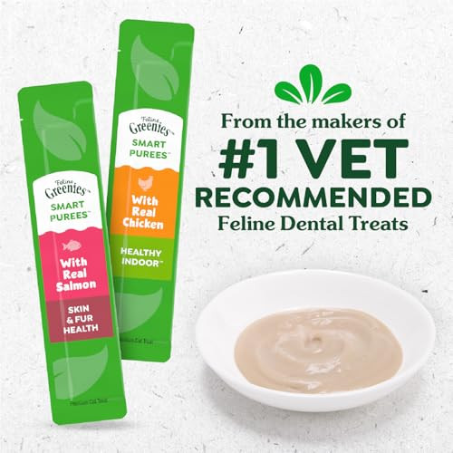 Greenies Feline Smart Purees Skin & Fur Health Lickable Cat Treats With Real Salmon 0.49 Oz. Tubes 20 Count