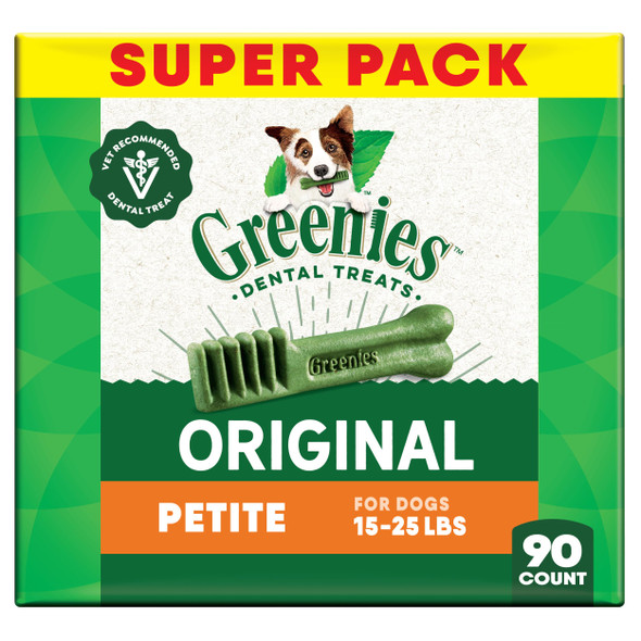 Greenies Veterinarian-Recommended Adult Natural Dental Dog Treats Petite Size Dog Dental Chews Original Flavor 36 Oz. Pack 60 Count