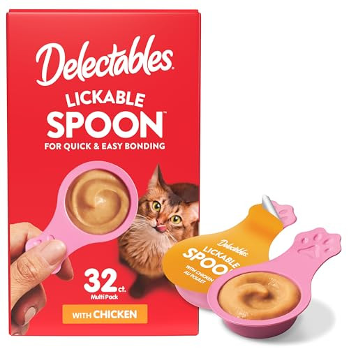 Hartz Delectables Lickable Spoon Handheld Wet Cat Treats Made With Real Chicken Quick & Easy Creamy Puree Mess Grain- No Added Fillers No By-Products No Added Preservatives Chicken 32Ct