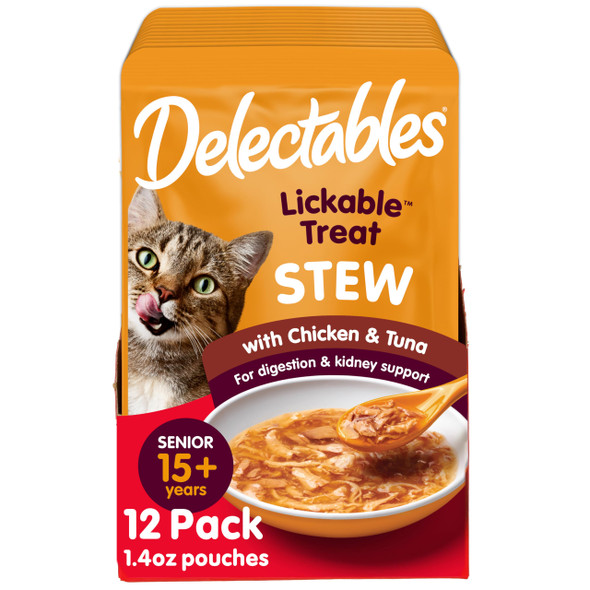 Hartz Delectables Stew Senior Lickable Wet Cat Treats Multiple Flavors 1.4 Ounce (Pack Of 12)