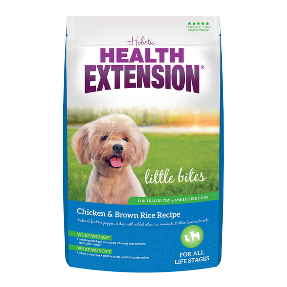 Health Extension Little Bites Dry Dog Food For Toy And Small Breeds Chicken & Brown Rice Recipe With Probiotics & Superfoods For Digestion & Coat Health 4 Lb Bag