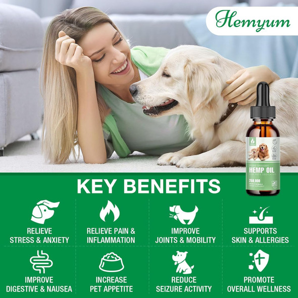 Hemyum Pet Hemp Oil For Dogs And Cats Organic Hemp Extract Drops Sleep Aid Anxiety Stress Hip & Joint Pain Relief Dog Calming Treats Rich In Omega 3-6-9 Natural Pet Hemp Oil Natural
