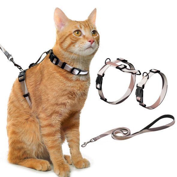 Hikiko Cat Harness And Leash Set Escape Proof Adjustable Walking Travel Soft Kitten Harness For Small Medium Large Cats (Khaki Plaid S)