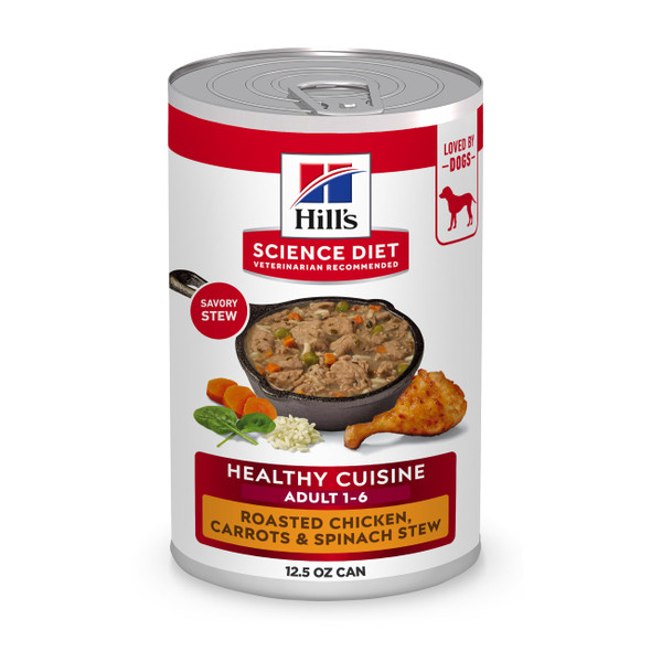 Hill'S Science Diet Healthy Cuisine Adult 1-6 Great Taste Wet Dog Food Variety Pack: Roasted Chicken Carrots & Spinach Braised Beef Carrots & Peas Stew 12.5 Oz Can Variety Pack Case Of 12