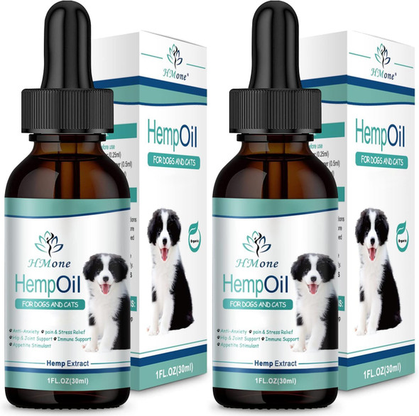 Hmone Max Potency Hemp Oil For Dogs & Cats - Help Anxiety Stress Pain Inflammation Arthritis Aggressive Relax Sleep Allergies Seizures Relief - Treats Chews Joint & Hip - Organic Pet Calming Drops - Non-Gmo
