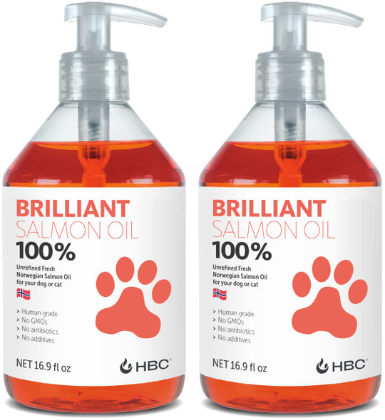 Hofseth Biocare Brilliant Norwegian Salmon Oil For Dogs Cats Horse Ferret - Pure Omega 3 6 & 9 Fish Oil Food Treats Supplement For Natural Coat Immune Support Itchy Skin Joint & Brain Health - 2X16.9 Oz