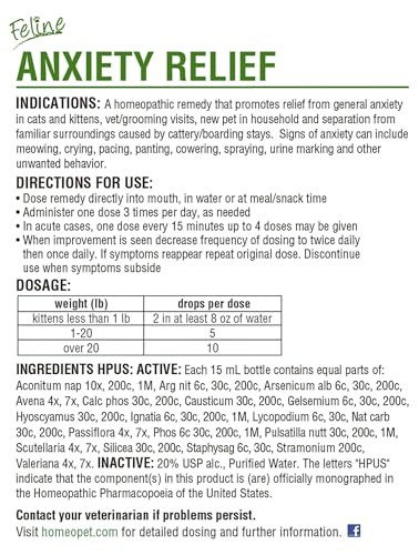 Homeopet Feline Anxiety Relief Natural Stress And Anxiety Support Anxiety Supplement For Cats 15 Milliliters