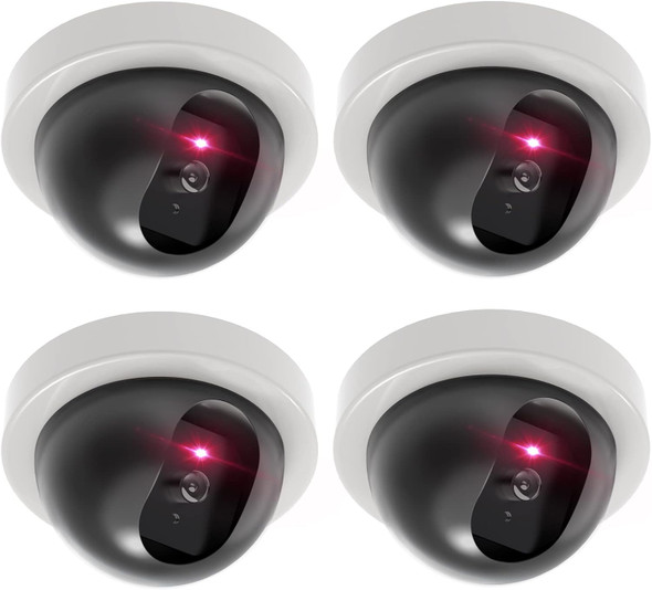 WALI Dummy Fake Security CCTV Dome Camera with Flashing Red LED Light with Security Alert Sticker Decals (SDW-4), 4 Packs, White WALI Dummy Fake Security CCTV Dome Camera with Flashing Red LED Light with Security Alert Sticker Decals (SDW-4), 4 Packs, White