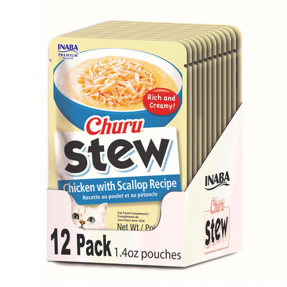 Inaba Churu Stew For Cats Side Dish Pouch With Vitamin E 1.4 Ounces Per Pouch 12 Pouches Chicken & Seafood Variety