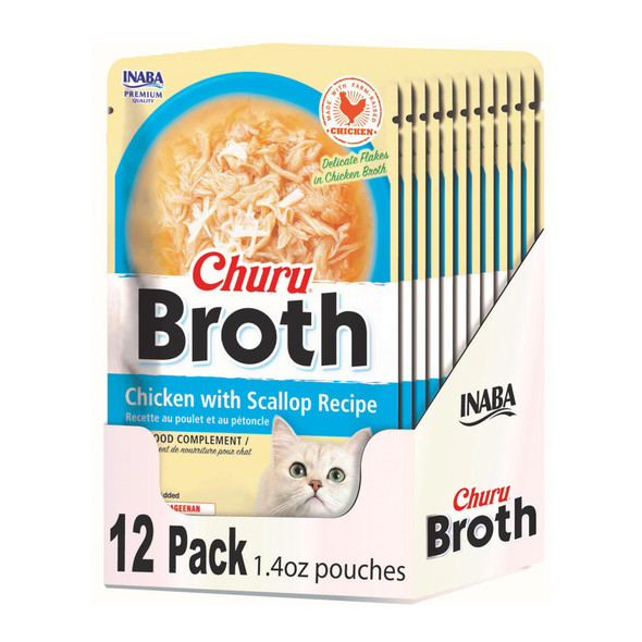 Inaba Churu Broth For Cats Side Dish Pouch 1.4 Ounces Per Pouch 12 Pouches Chicken & Seafood Variety