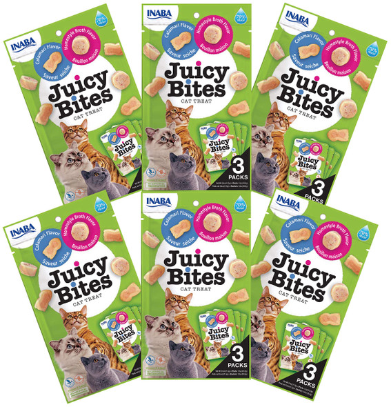 Inaba Juicy Bites Moist & Chewy Cat Treats With Vitamin E And Green Tea Extract 0.4 Ounces Per Pouch 18 Pouches (3 Per Bag) Tuna And Chicken