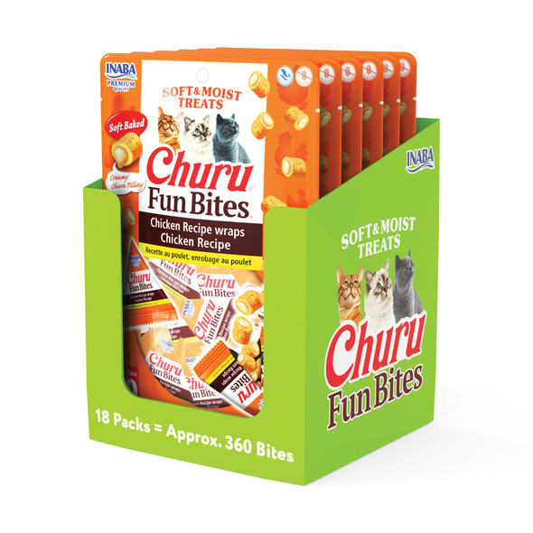 Inaba Churu Fun Bites For Cats Soft & Chewy Cat Treats With Taurine 0.42 Ounces Each Tetra 18 Tetras (3 Per Bag) Tuna With Cheese Recipe