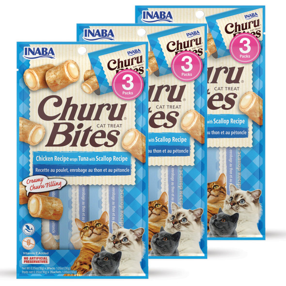 Inaba Churu Bites For Cats Soft Baked Chicken Churu Filled Cat Treats With Green Tea Extract 0.35 Ounces Each Tube 12 Tubes Total 4 Flavor Variety
