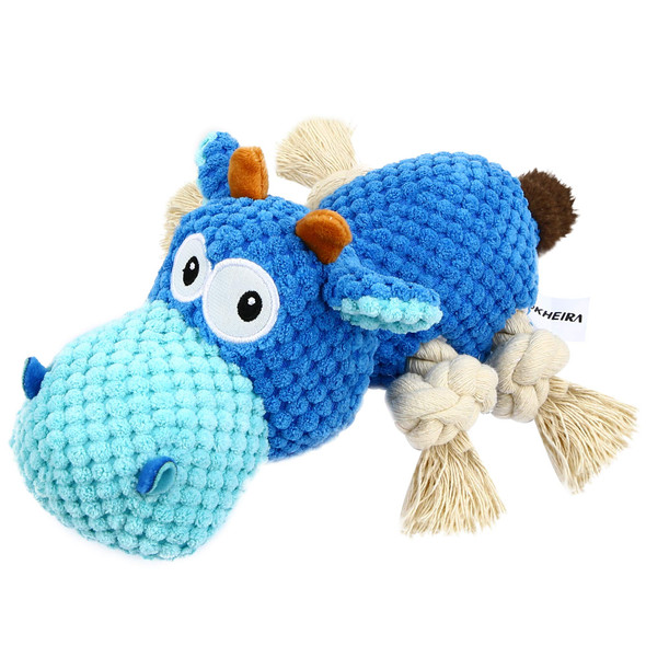 Iokheira Dog Plush Toy For Large Aggressive ChewersIndestructible Dog Squeaky ToysStuffed Animals Toys With Cotton Material And Crinkle PaperDurable Chewing Toys (Royal Blue Cattle)