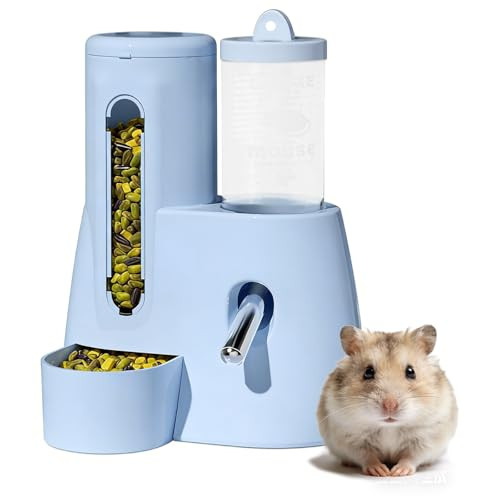 Ivicoo Hamster Food Bowl Guinea Pig Water Bottle No Drip - 2-In-1 Automatic Feeder And Waterer With Roller Ball Design 300Ml+80Ml