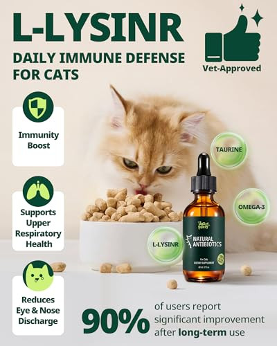 Jazzy Fuzzy Antibiotic For Cats Natural Cat Antibiotic Supplement With L-Lysine For Immune Support & Allergy Relief Respiratory Health Sneezing Runny Nose Infections For All Cats Chicken Flavor - 2 Oz